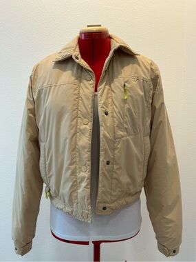 MPG - Beige Bomber Jacket with Neon Accents - Women's Size Extra Small